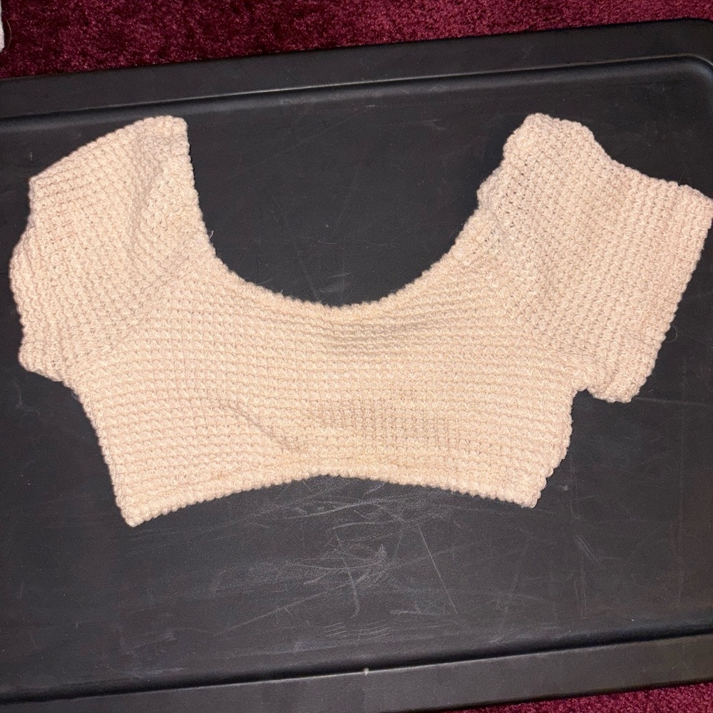 Beige Knit Cropped Top